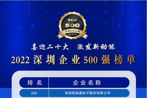 喜訊！歐陸通連續(xù)五年上榜深圳企業(yè)500強(qiáng)